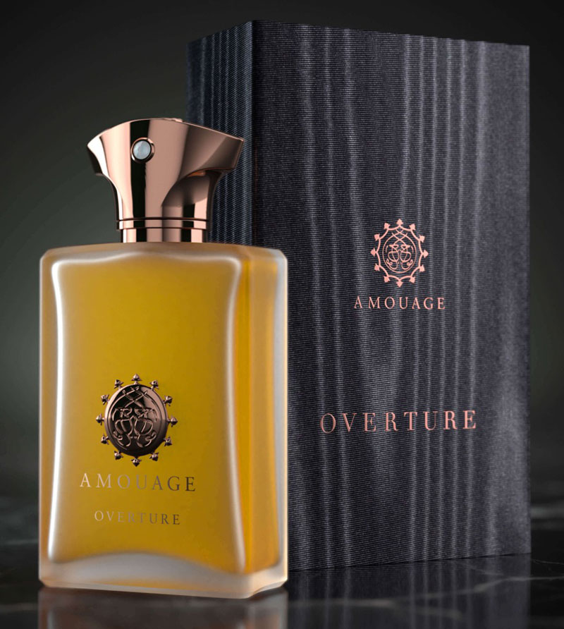 Amouage Overture Man a bottle and package